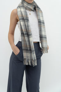 Vintage x Made in Italy x Grey Plaid Wool Scarf