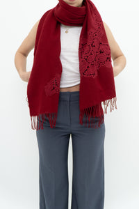 Deadstock x Red Embroidered Soft Wool Blend Scarf