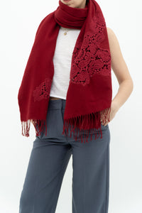 Deadstock x Red Embroidered Soft Wool Blend Scarf