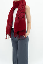 Load image into Gallery viewer, Deadstock x Red Embroidered Soft Wool Blend Scarf