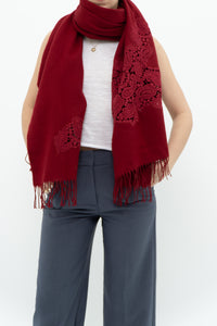 Deadstock x Red Embroidered Soft Wool Blend Scarf