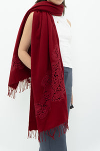 Deadstock x Red Embroidered Soft Wool Blend Scarf