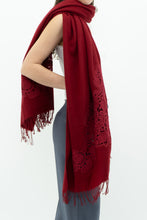 Load image into Gallery viewer, Deadstock x Red Embroidered Soft Wool Blend Scarf