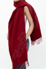 Load image into Gallery viewer, Deadstock x Red Embroidered Soft Wool Blend Scarf