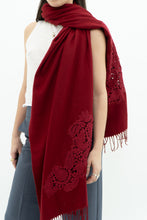 Load image into Gallery viewer, Deadstock x Red Embroidered Soft Wool Blend Scarf