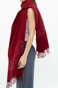 Deadstock x Red Embroidered Soft Wool Blend Scarf