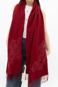 Deadstock x Red Embroidered Soft Wool Blend Scarf