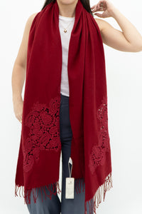 Deadstock x Red Embroidered Soft Wool Blend Scarf