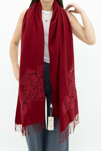 Deadstock x Red Embroidered Soft Wool Blend Scarf