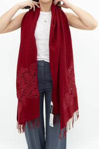 Deadstock x Red Embroidered Soft Wool Blend Scarf