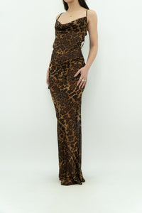 Modern x Leopard Print Semi-Sheer Maxi Dress (M)