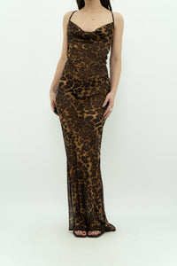 Modern x Leopard Print Semi-Sheer Maxi Dress (M)