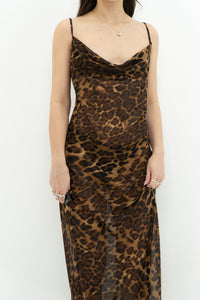 Modern x Leopard Print Semi-Sheer Maxi Dress (M)