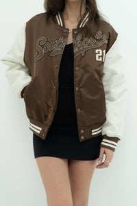 Vintage x SOUTHPOLE Brown, White Varsity Bomber (XS-M)