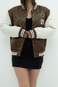 Vintage x SOUTHPOLE Brown, White Varsity Bomber (XS-M)