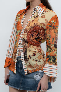 Vintage x SAVE THE QUEEN Orange Patterned Blouse (S, M)
