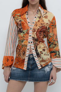 Vintage x SAVE THE QUEEN Orange Patterned Blouse (S, M)