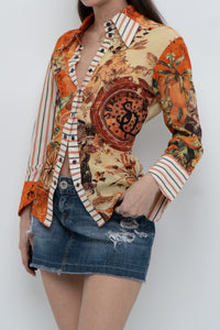 Vintage x SAVE THE QUEEN Orange Patterned Blouse (S, M)