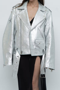 DR. WOO x Rare Silver Space Embroidered Biker Jacket (XS-L)