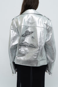 DR. WOO x Rare Silver Space Embroidered Biker Jacket (XS-L)