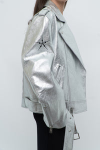 DR. WOO x Rare Silver Space Embroidered Biker Jacket (XS-L)