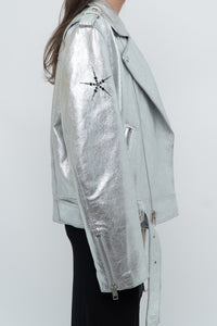 DR. WOO x Rare Silver Space Embroidered Biker Jacket (XS-L)