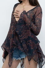Load image into Gallery viewer, QED LONDON x Sheer Flowy Navy Floral Boheiman Top (M, L)