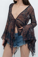 Load image into Gallery viewer, QED LONDON x Sheer Flowy Navy Floral Boheiman Top (M, L)