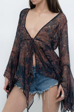 Load image into Gallery viewer, QED LONDON x Sheer Flowy Navy Floral Boheiman Top (M, L)