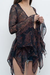 QED LONDON x Sheer Flowy Navy Floral Boheiman Top (M, L)