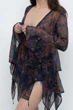 Load image into Gallery viewer, QED LONDON x Sheer Flowy Navy Floral Boheiman Top (M, L)