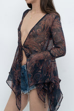 Load image into Gallery viewer, QED LONDON x Sheer Flowy Navy Floral Boheiman Top (M, L)