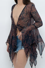 Load image into Gallery viewer, QED LONDON x Sheer Flowy Navy Floral Boheiman Top (M, L)