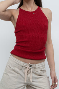 Vintage x SMART SET Red Shimmer Ribbed Knit Tank (S, M)