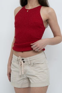 Vintage x SMART SET Red Shimmer Ribbed Knit Tank (S, M)