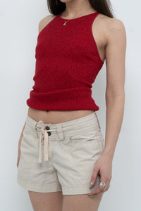 Vintage x SMART SET Red Shimmer Ribbed Knit Tank (S, M)