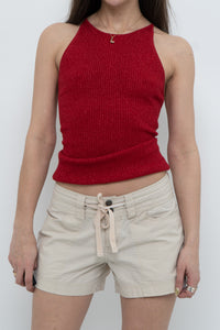 Vintage x SMART SET Red Shimmer Ribbed Knit Tank (S, M)