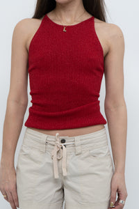 Vintage x SMART SET Red Shimmer Ribbed Knit Tank (S, M)