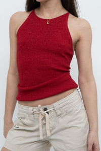 Vintage x SMART SET Red Shimmer Ribbed Knit Tank (S, M)