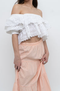 ZARA x Cotton White Off-Shoulder Cropped Bohemian Top (M, L)