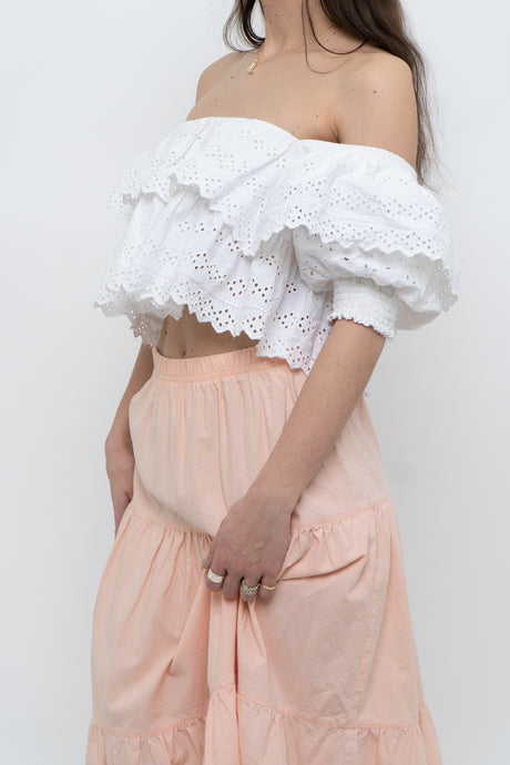 ZARA x Cotton White Off-Shoulder Cropped Bohemian Top (M, L)