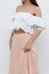 ZARA x Cotton White Off-Shoulder Cropped Bohemian Top (M, L)