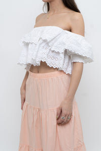 ZARA x Cotton White Off-Shoulder Cropped Bohemian Top (M, L)