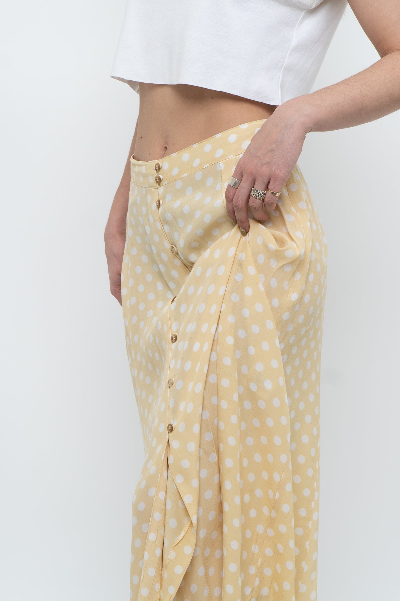 FAITHFUL THE BRAND x Yellow Dotted Midi Skirt (M)