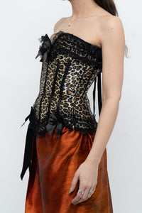 Vintage x Satin Leopard Bow Corset (XS, S)