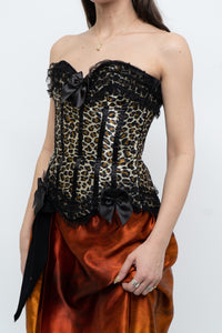 Vintage x Satin Leopard Bow Corset (XS, S)