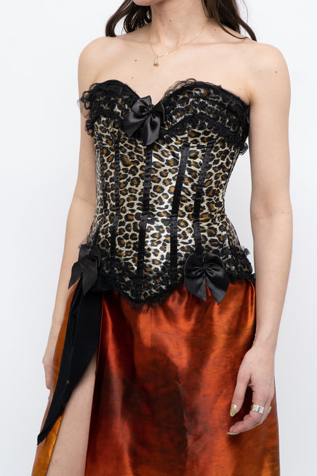 Vintage x Satin Leopard Bow Corset (XS, S)