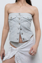 Load image into Gallery viewer, ZARA x Metallic Light Denim Strapless Top (M)