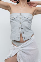 Load image into Gallery viewer, ZARA x Metallic Light Denim Strapless Top (M)