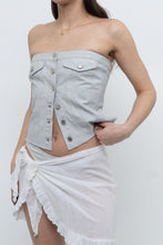 Load image into Gallery viewer, ZARA x Metallic Light Denim Strapless Top (M)